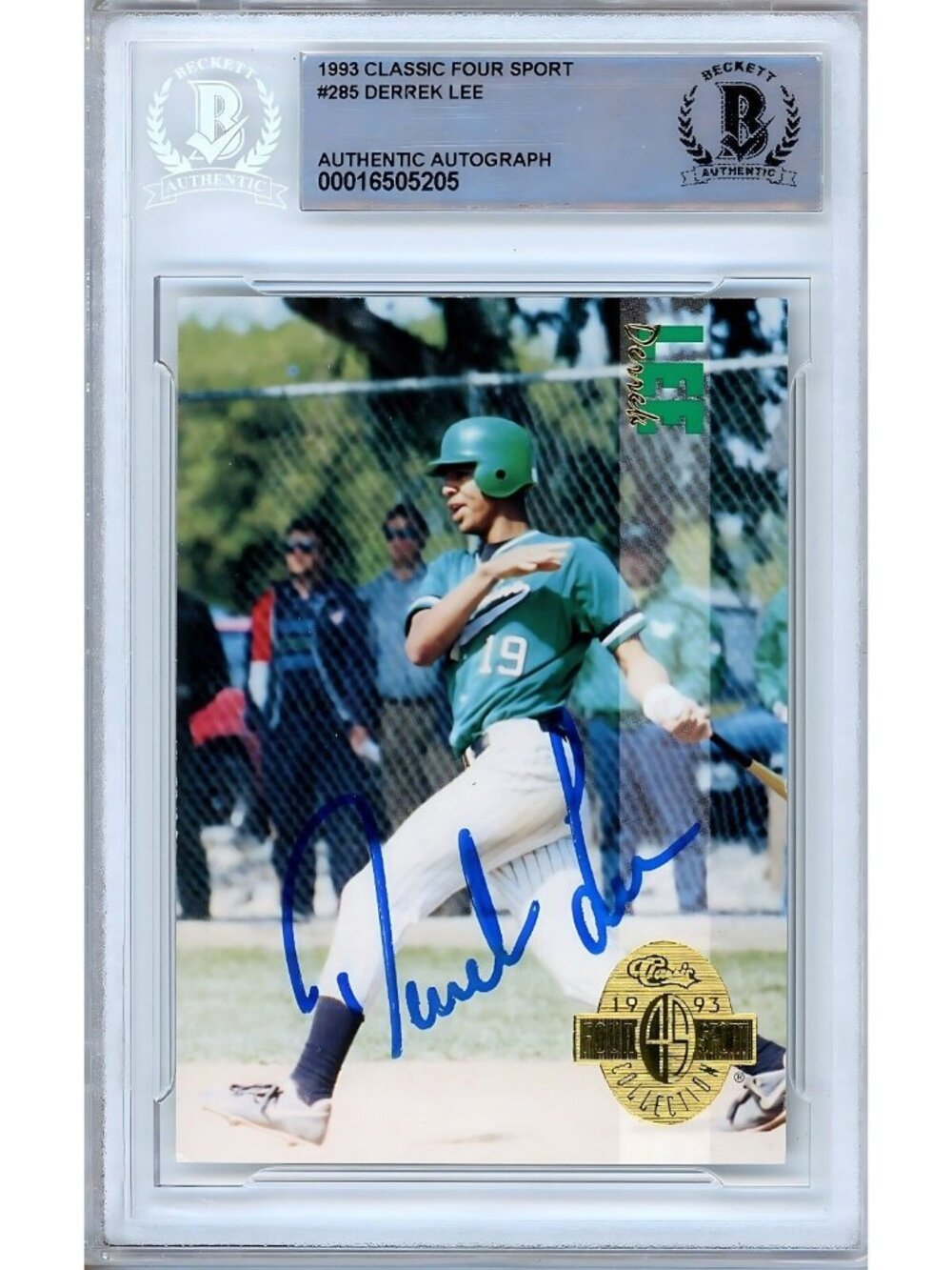 Derrek Lee Signed 1993 Classic Four Sport #285 Padres Beckett BAS Slabbed Auto